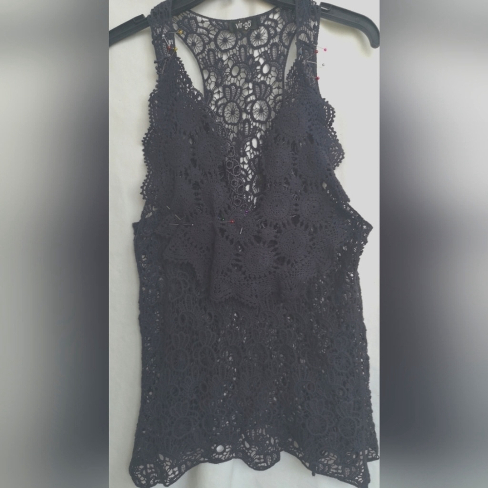 Upcycled Crochet Lace Ruffle Top - Picture 6 of 8